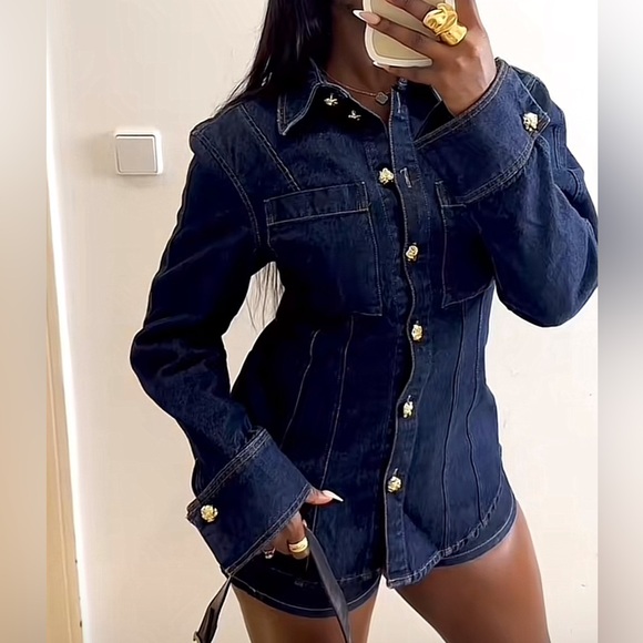 Hm defined-waist denim shirt